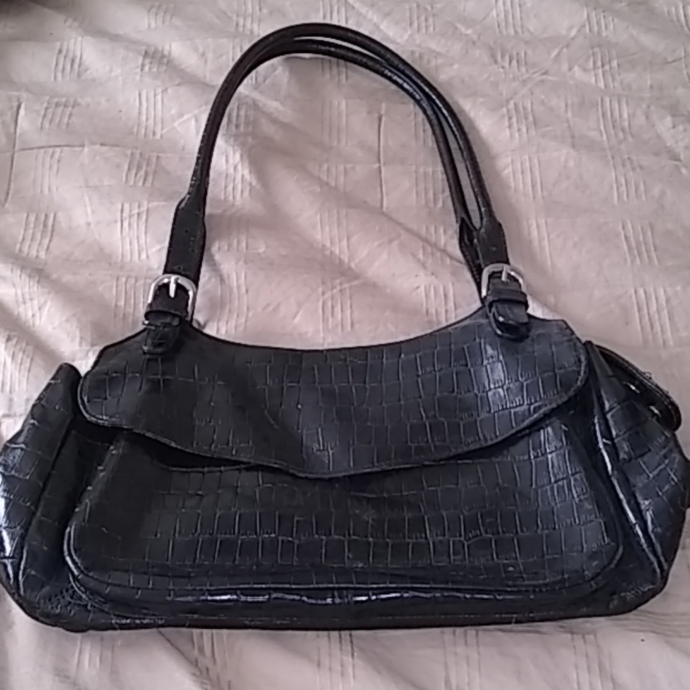 Leather alligator print shoulder bag